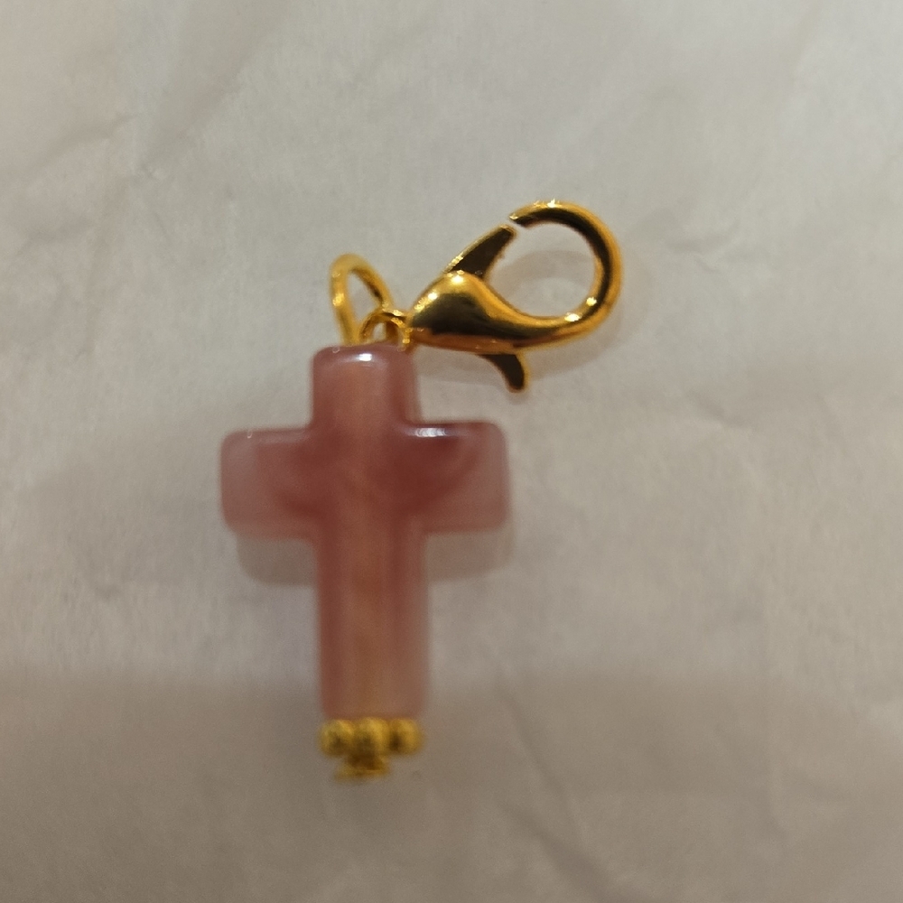 Pink Cross Charm with Gold Clasp - Picture 2 of 2